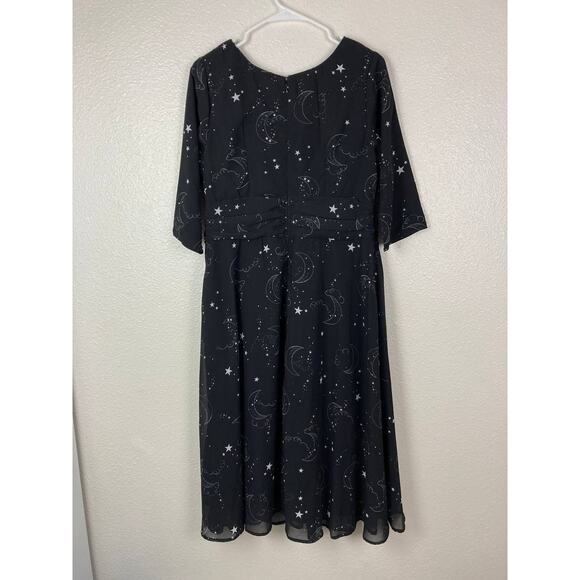 eShakti Black Dress Maxi Black Celestial Stars Half Sleeves Empire Waist Large - Picture 3 of 15